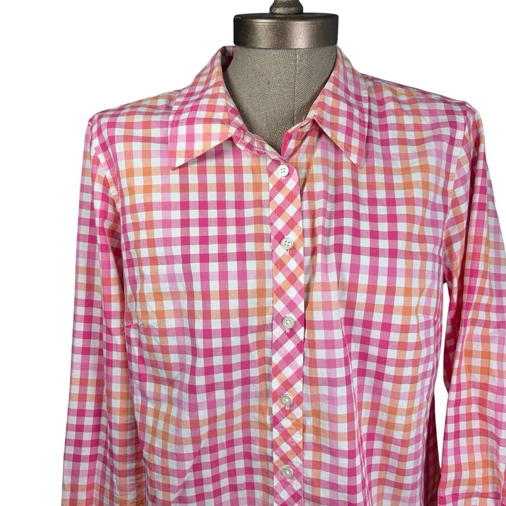Talbots Pink Check Top Women Size Medium Long Sleeve Button Up Cotton